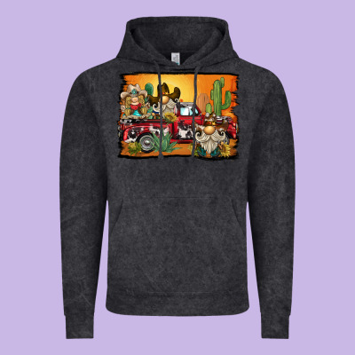 Western Truck Cowboy Gnome Background Vintage Hoodie Designed By Barkaloodesign