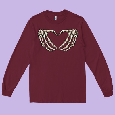 Skeleton Heart Long Sleeve Tee Designed By Maliassmallbusiness