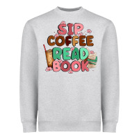 Heather Grey sip coffee read book Heavyweight Sweatshirt - MaliasSmallBusiness