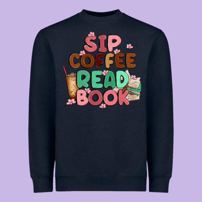 Sip Coffee Read Book Heavyweight Sweatshirt Designed By Maliassmallbusiness