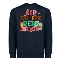 Navy sip coffee read book Heavyweight Sweatshirt - MaliasSmallBusiness