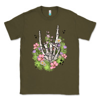 Army Green skeleton flowers Classic Tee - MaliasSmallBusiness