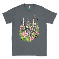 Charcoal Heather skeleton flowers Classic Tee - MaliasSmallBusiness