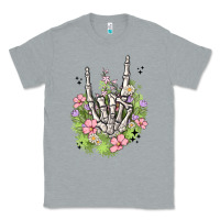 Heather Grey skeleton flowers Classic Tee - MaliasSmallBusiness
