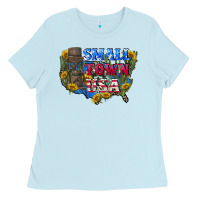 Baby Blue Small town usa 4th of july Ladies Tee - CowGirlArtShop
