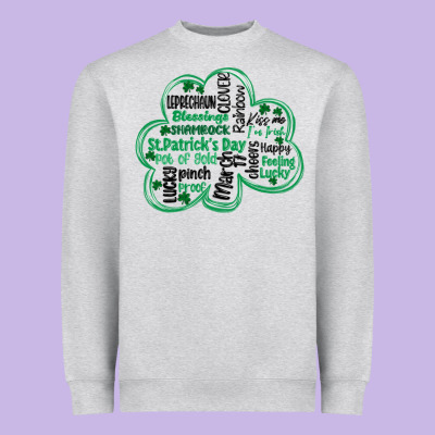 St Patricks Day Shamrock Typography Heavyweight Sweatshirt Designed By Maliassmallbusiness