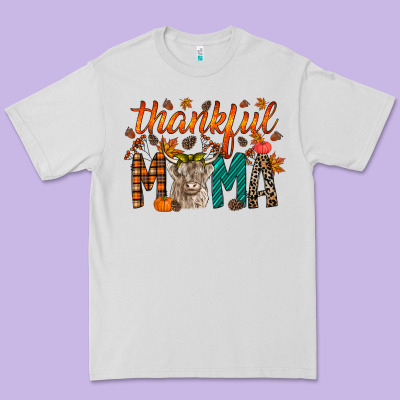 Thankful Mama Highland Cow Premium Tee Designed By Racoondesign