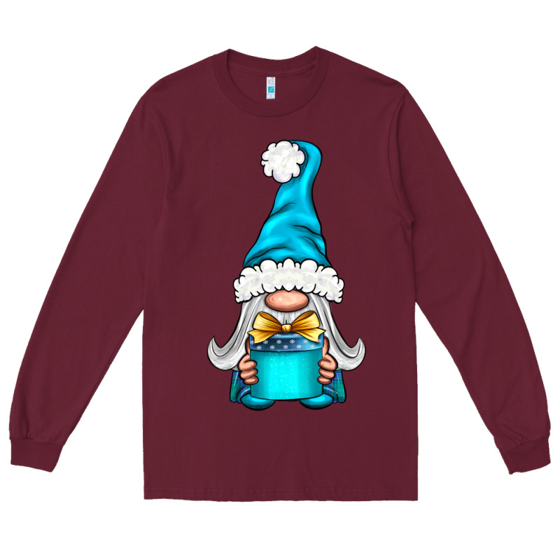 Winter Gnome With Gift Long Sleeve Tee by NancyCooperArtShop | Teevron