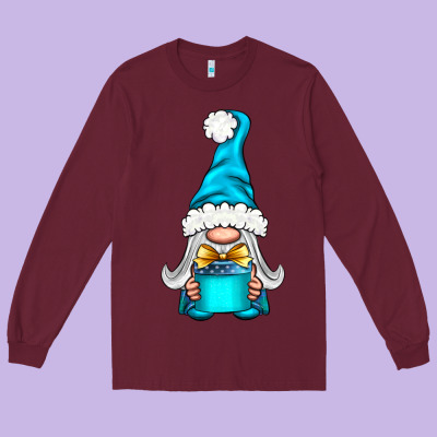 Winter Gnome With Gift Long Sleeve Tee Designed By Nancycooperartshop