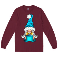Burgundy winter gnome with gift Long Sleeve Tee - NancyCooperArtShop