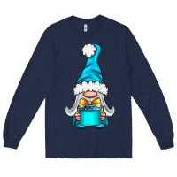 Navy winter gnome with gift Long Sleeve Tee - NancyCooperArtShop