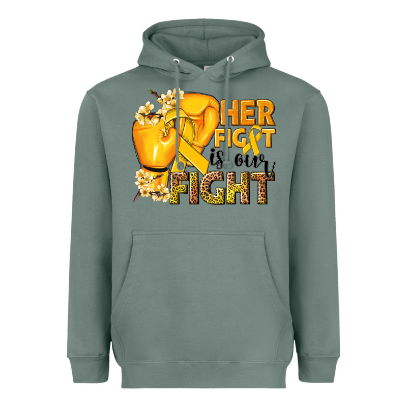 Her Fight Is Our Fight Childhood Cancer Yellow Heavyweight Hoodie by NancyCooperArtShop | Teevron