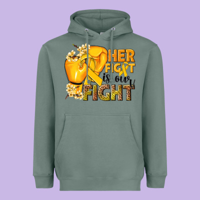 Her Fight Is Our Fight Childhood Cancer Yellow Heavyweight Hoodie Designed By Nancycooperartshop