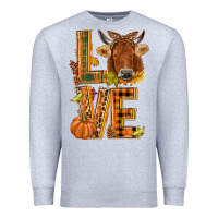 Heather Grey Love fall cow Premium Sweatshirt - NancyCooperArtShop