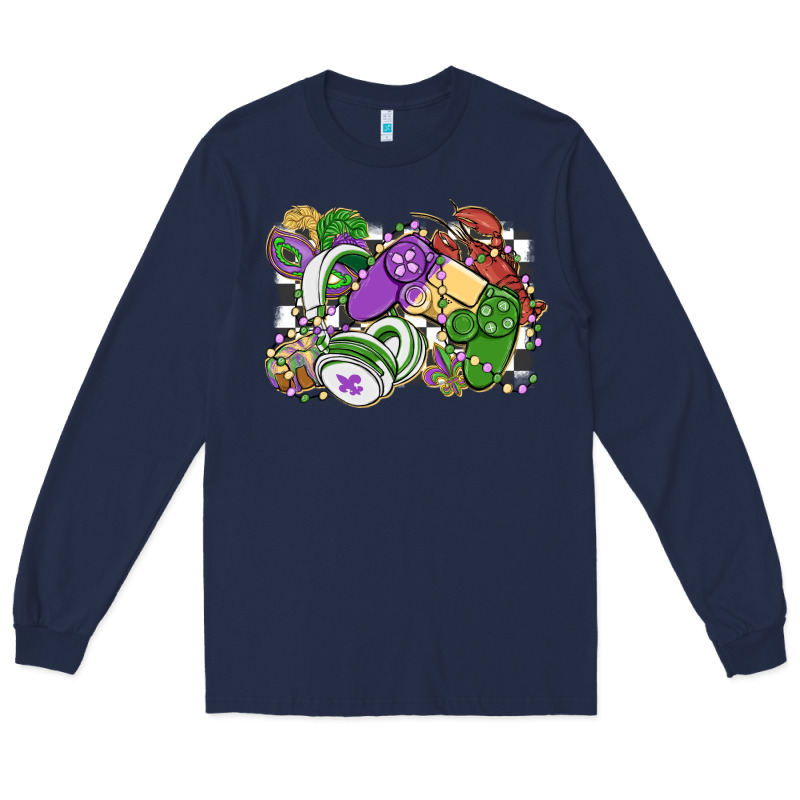 Gamer Mardi Gras Game Controller Long Sleeve Tee by MaliasSmallBusiness | Teevron
