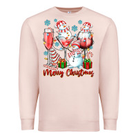 Pale Pink merry christmas wine glasses Premium Sweatshirt - texasbilliewilder