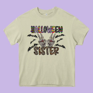 Halloween Sister Heavy Core Tee Designed By Cowhidedigitalart