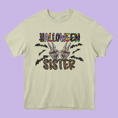 Halloween Sister Heavy Core Tee Designed By Cowhidedigitalart