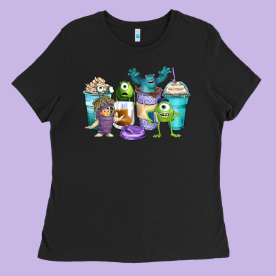 Cartoon Characters Coffee Cups Ladies Tee Designed By Zillion Design Studio