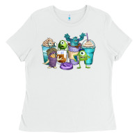 White cartoon characters coffee cups Ladies Tee - Zillion Design Studio