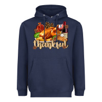 Navy Thankful with Turkey Heavyweight Hoodie - texasbilliewilder