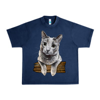Navy Russian Blue Cat Face Urban Heavy Tee - LillyAllenDesigns
