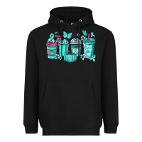 Black Ovarian Cancer coffee cups teal ribbon Heavyweight Hoodie - NancyCooperArtShop