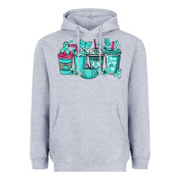 Heather Grey Ovarian Cancer coffee cups teal ribbon Heavyweight Hoodie - NancyCooperArtShop