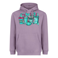 Lavender Ovarian Cancer coffee cups teal ribbon Heavyweight Hoodie - NancyCooperArtShop