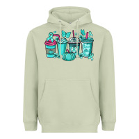 Matcha Ovarian Cancer coffee cups teal ribbon Heavyweight Hoodie - NancyCooperArtShop