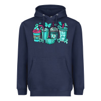 Navy Ovarian Cancer coffee cups teal ribbon Heavyweight Hoodie - NancyCooperArtShop