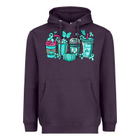 Plum Ovarian Cancer coffee cups teal ribbon Heavyweight Hoodie - NancyCooperArtShop