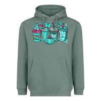 Sage Ovarian Cancer coffee cups teal ribbon Heavyweight Hoodie - NancyCooperArtShop