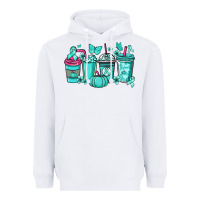 White Ovarian Cancer coffee cups teal ribbon Heavyweight Hoodie - NancyCooperArtShop