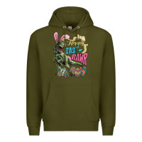 Army Green Happy Easter Day T-Rex Premium Hoodie - HowdyJamesFarm