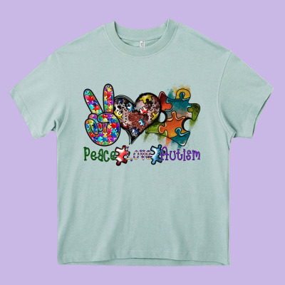 Peace Love Autism Heavy Core Tee Designed By Sublimationcraftshop