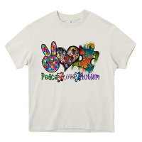 Cream peace love autism Heavy Core Tee - SublimationCraftShop