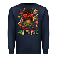 Navy santa's favorite waitress messy bun Premium Sweatshirt - texasbilliewilder
