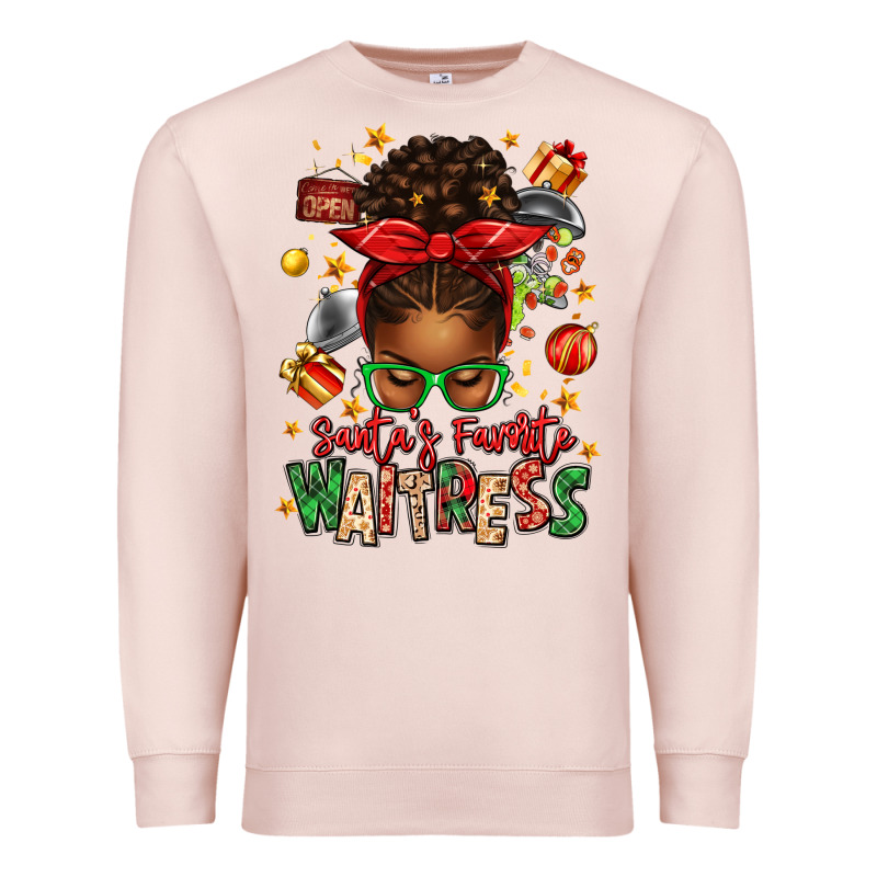 Santa's Favorite Waitress Messy Bun Premium Sweatshirt by texasbilliewilder | Teevron