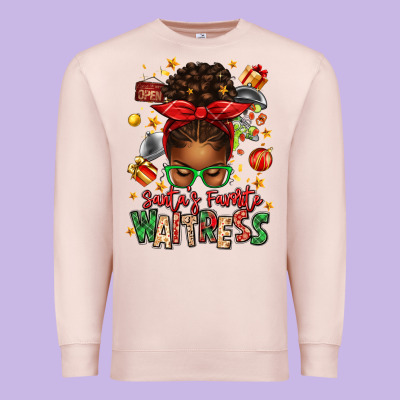 Santa's Favorite Waitress Messy Bun Premium Sweatshirt Designed By Texasbilliewilder