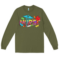 Army Green Autism Nurse Long Sleeve Tee - NancyCooperArtShop