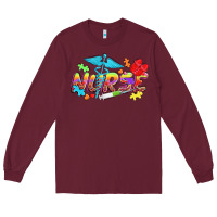 Burgundy Autism Nurse Long Sleeve Tee - NancyCooperArtShop