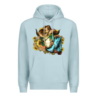 Blue Mist Cow skull Cowboy boots hats sunflowers Premium Hoodie - HowdyJamesFarm