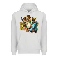 Dove Grey Cow skull Cowboy boots hats sunflowers Premium Hoodie - HowdyJamesFarm
