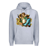 Heather Grey Cow skull Cowboy boots hats sunflowers Premium Hoodie - HowdyJamesFarm