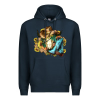 Navy Cow skull Cowboy boots hats sunflowers Premium Hoodie - HowdyJamesFarm