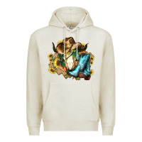 Oatmeal Heather Cow skull Cowboy boots hats sunflowers Premium Hoodie - HowdyJamesFarm