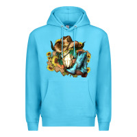Ocean Blue Cow skull Cowboy boots hats sunflowers Premium Hoodie - HowdyJamesFarm