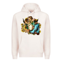 Pale Pink Cow skull Cowboy boots hats sunflowers Premium Hoodie - HowdyJamesFarm