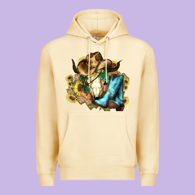 Cow Skull Cowboy Boots Hats Sunflowers Premium Hoodie Designed By Howdyjamesfarm
